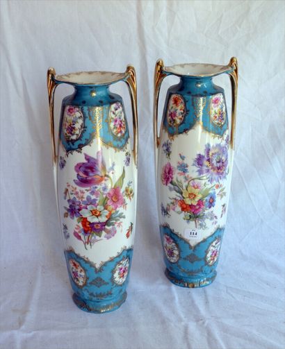 Pair of porcelain VASES with floral decoration...