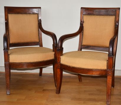 null Pair of mahogany veneered armchairs with scrolled arms

Empire period