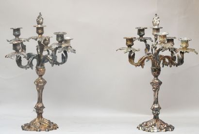 null Pair of silver plated bronze CANDELABRES with five branches of lights with rocaille...