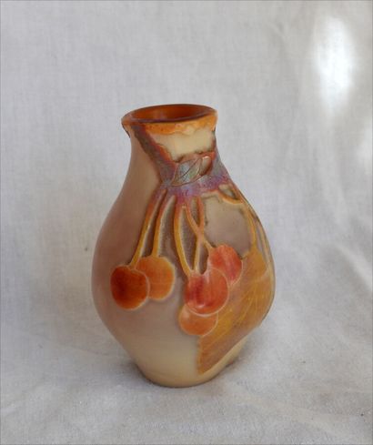 Small ovoid vase in milky glass, acid cameo...