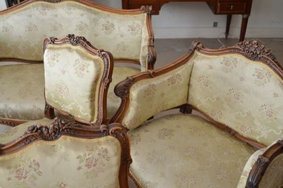 null Rocaille carved walnut living room furniture, including: a two-seater sofa,...