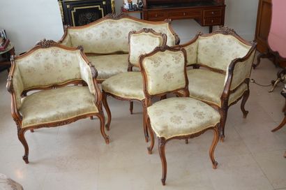 null Rocaille carved walnut living room furniture, including: a two-seater sofa,...