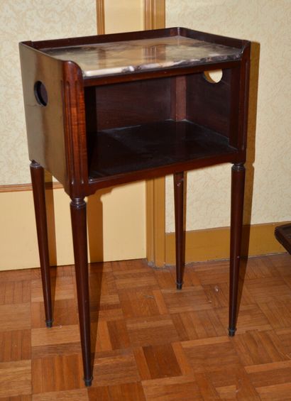 A mahogany bedside table with marble top...
