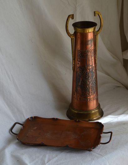 A copper VASE and TRAY 
About 1900 
Height...