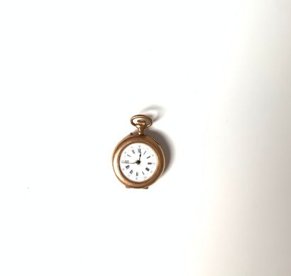 null GOLD NECKWATCH (750), white enamelled dial, Roman numeral index.

Gross weight:...