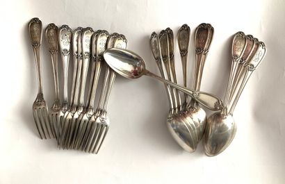Ten dessert spoons and a spoon 
in silver,...