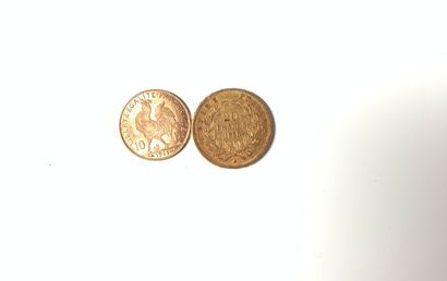  DEUX PIECES une de 20 Francs or et une de 10 Francs or 
Poids: 9.6 g