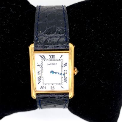  CARTIER, Tank model 
Gold (750) watch, rectangular case with screw-down back, white...