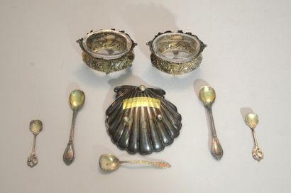 LOT of silver: two rocaille salt bowls, one...
