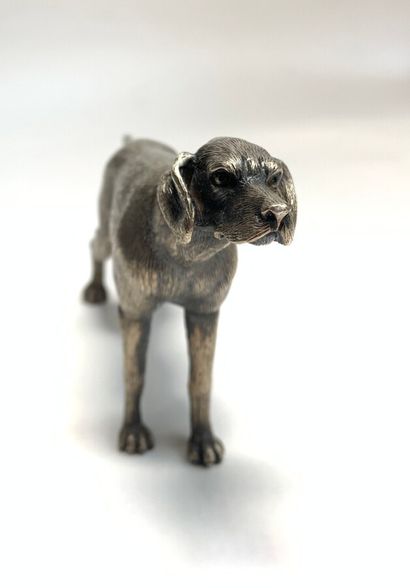  GIANMARIA BUCCELLATI 
Hunting dog in silver (925) finely chased. 
Italian work 
Signed,...