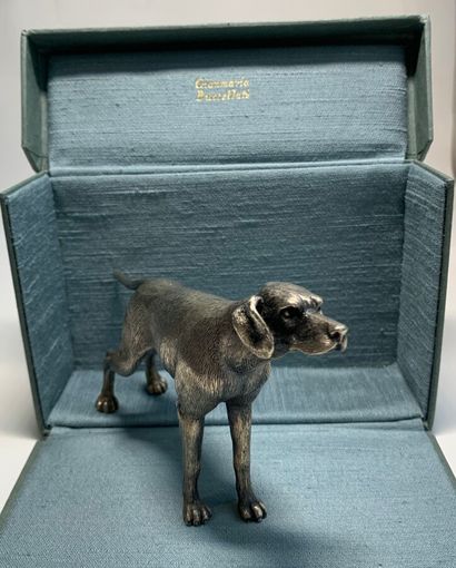  GIANMARIA BUCCELLATI 
Hunting dog in silver (925) finely chased. 
Italian work 
Signed,...