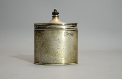 Oval silver TEA BOX engraved with a leaf,...