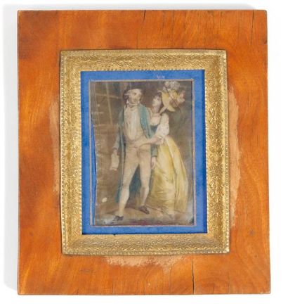 ÉCOLE FRANCAISE vers 1790 Jeune couple d'élégants Miniature rectangulaire (accident)...