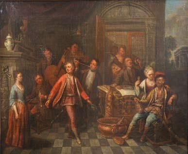 Attribué à Gérard THOMAS (1663 - 1720) Réjouissances dans un intérieur Toile 50,5...