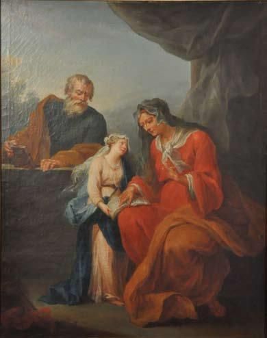 Attribué à François GUERIN (1751 - 1791) L'éducation de la Vierge Toile d'origine...