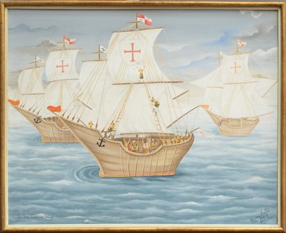 null DORVIL Bermy (1964)

The three caravels of Columbus 

Acrylic on canvas signed...