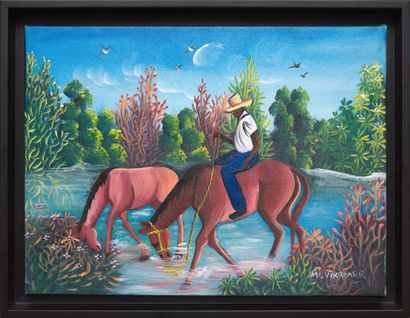  VIXAMAR M. L. 
Horses at the river 
Oil on canvas signed lower right 
30 x 40 cm...
