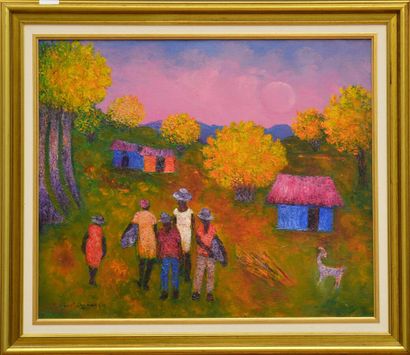  HENRY Calixte (1933 - 2010) 
To the singing pipirite 
Oil on canvas signed lower...