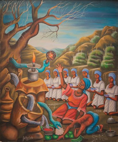 null BAPTISTE Jean 

Vodou Ceremony 

Acrylic on canvas signed lower left

61 x 50...