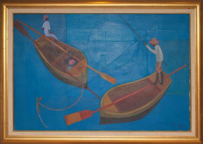  HENRY Calixte (1933 - 2010) 
Fishermen 
Oil on canvas signed lower right 
60 x 90...
