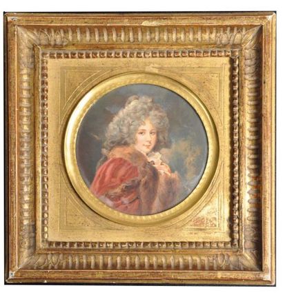 ÉCOLE de ROBERTSON Portrait de jeune femme en manteau rouge, au col de fourrure Miniature...