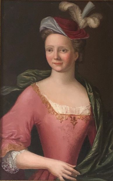 *ECOLE ALLEMANDE du XVIIIe siècle 
Portrait de jeune femme à la plume 
Huile sur...