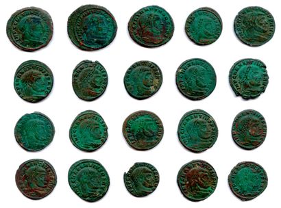  Lot de 20 FOLLIS en bronze de Constantius, Maximianus et Maxentius. 
T.B.