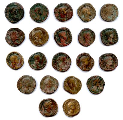  Ensemble de 21 SESTERCES (grands bronzes) de Caracalla, Julia Paula, Alexandre Sévère...