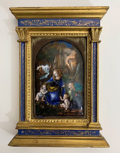 null EMAIL polychrome figurant La Vierge à l'Enfant et Saint Jean-Baptiste d'après...