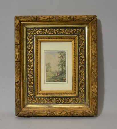  ECOLE DU XIXème siècle 
Paysage avec bergers 
Aquarelle 
27 x 22 cm