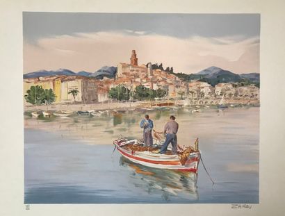  ZAROU ( 1930-2013) 
Fishermen in St-Tropez 
Lithograph signed lower right, numbered...