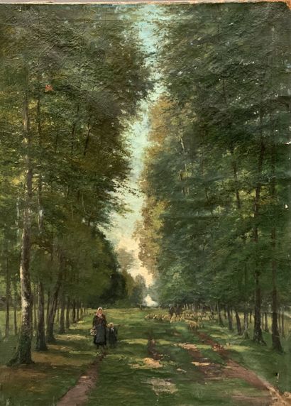  SCHOOL of the XIXth century. 
Landscape in the woods. 
Oil on canvas. 
46 x 55 cm...