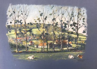  P.BONNAUD ? 
View of Auxois ( Eguilly) 
Pastel on blue paper signed and dated XI.97...