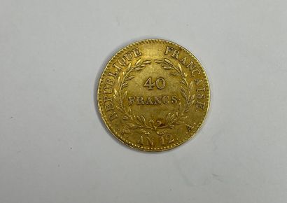 null Pièce de 40 francs Napoléon en or jaune (900/1000e) datée de l'An 12.

Poids...