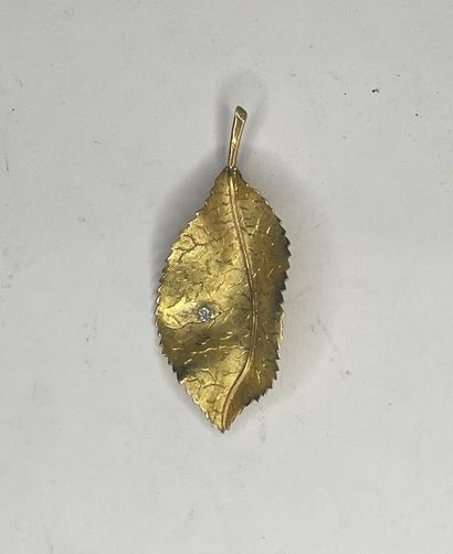 Broche feuille en or jaune (750/1000) ornée...