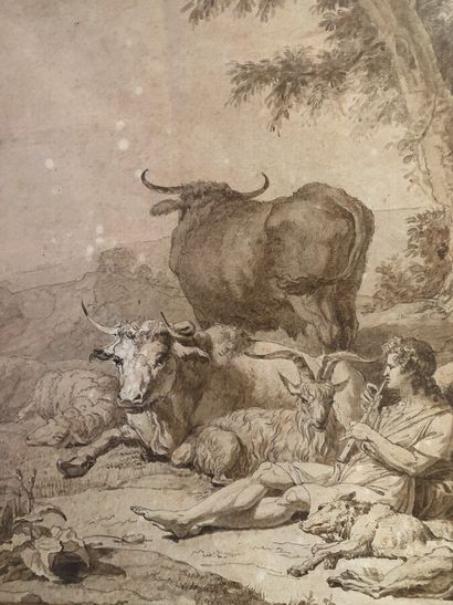 null Jean Baptiste REGNAULT (1754 - 1829), attribué à 

Berger et son troupeau.

Encre...