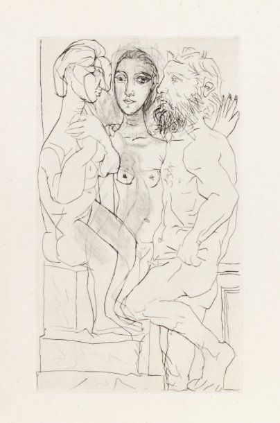 PABLO PICASSO (1881-1973). Sculpteur, modèle et sculpture : femme assise. Pointe...