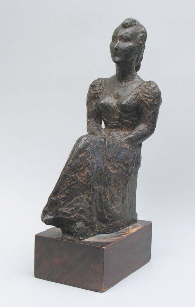 CHANA ORLOFF (1888-1968). Femme assise. Bronze à patine noire, signé et daté 48....
