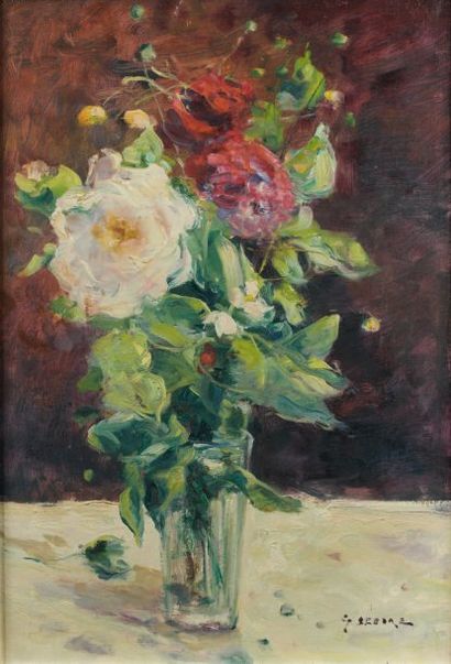 GASTON SEBIRE (1920-2001). Roses dans un vase. Huile sur toile signée en bas à droite....