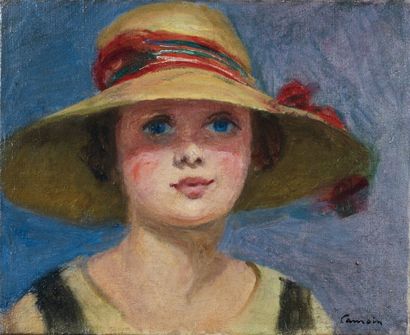 Charles CAMOIN (1879-1965). Portrait de jeune fille au chapeau, circa 1920. Huile...