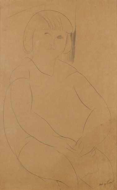 AMEDEO MODIGLIANI (1884-1920). Fillette assise. Mine de plomb signé en bas à droite....