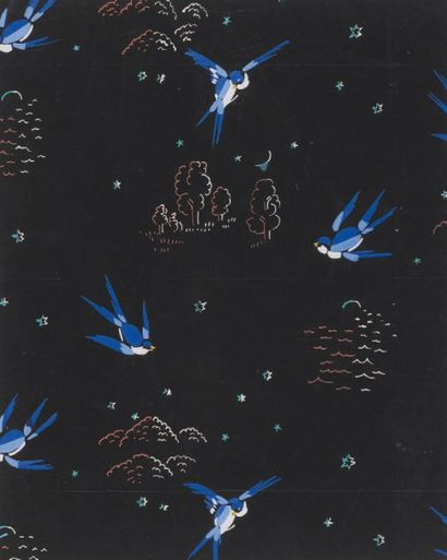 Raoul DUFY (1877-1953). Migration d'hirondelles sur fond noir, vers 1928. Gouache...