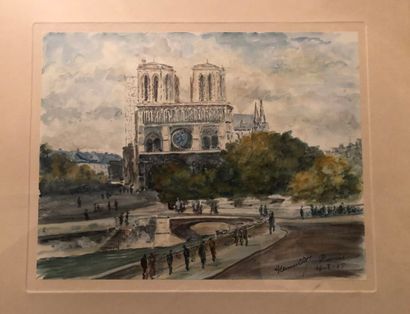 null Ecole française du XXe siècle 

Notre Dame de Paris 

Aquarelle 

Signée, datée...