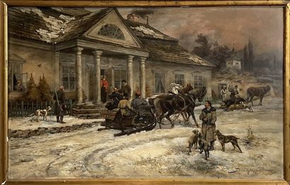 null Tadeusz RYBKOVSKI (1848-1926)

L'arrivée à la Datcha sous la neige

Huile sur...