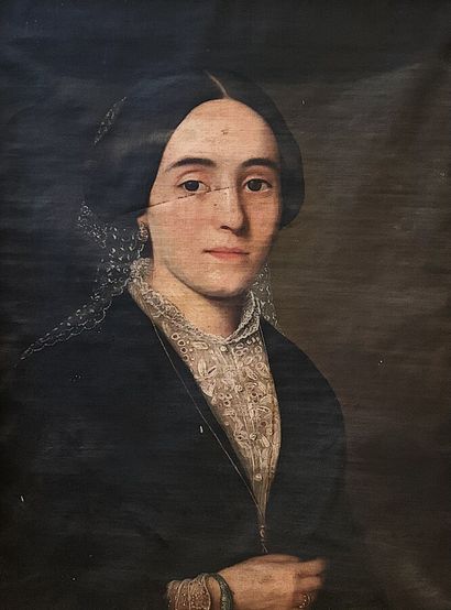 Ecole du XIXe siècle 
Portrait de femme 
Huile...