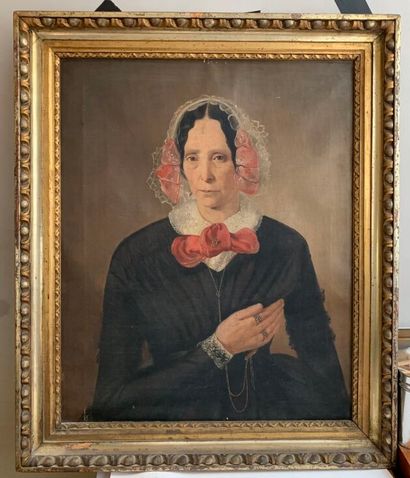 null Ecole du XIXe siècle 

Portrait de femme au châle rouge 

Huile sur toile 

Hauteur...