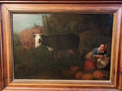 null ECOLE HOLLANDAISE du XVIIIe siècle 

Scène paysanne 

Huile sur toile 

47,5...