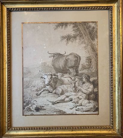 null Jean Baptiste REGNAULT (1754 - 1829), attribué à 

Berger et son troupeau.

Encre...