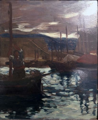 null André L. HUMBERT (1879 - ?) 

L'arrivée du bateau

Huile sur carton

Signée...