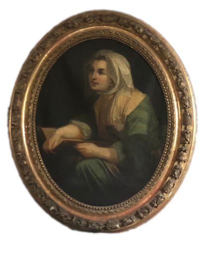null Léopold ROBERT (1794-1835) 

Jeune fille lisant 

Huile sur toile ovale 

Signée...